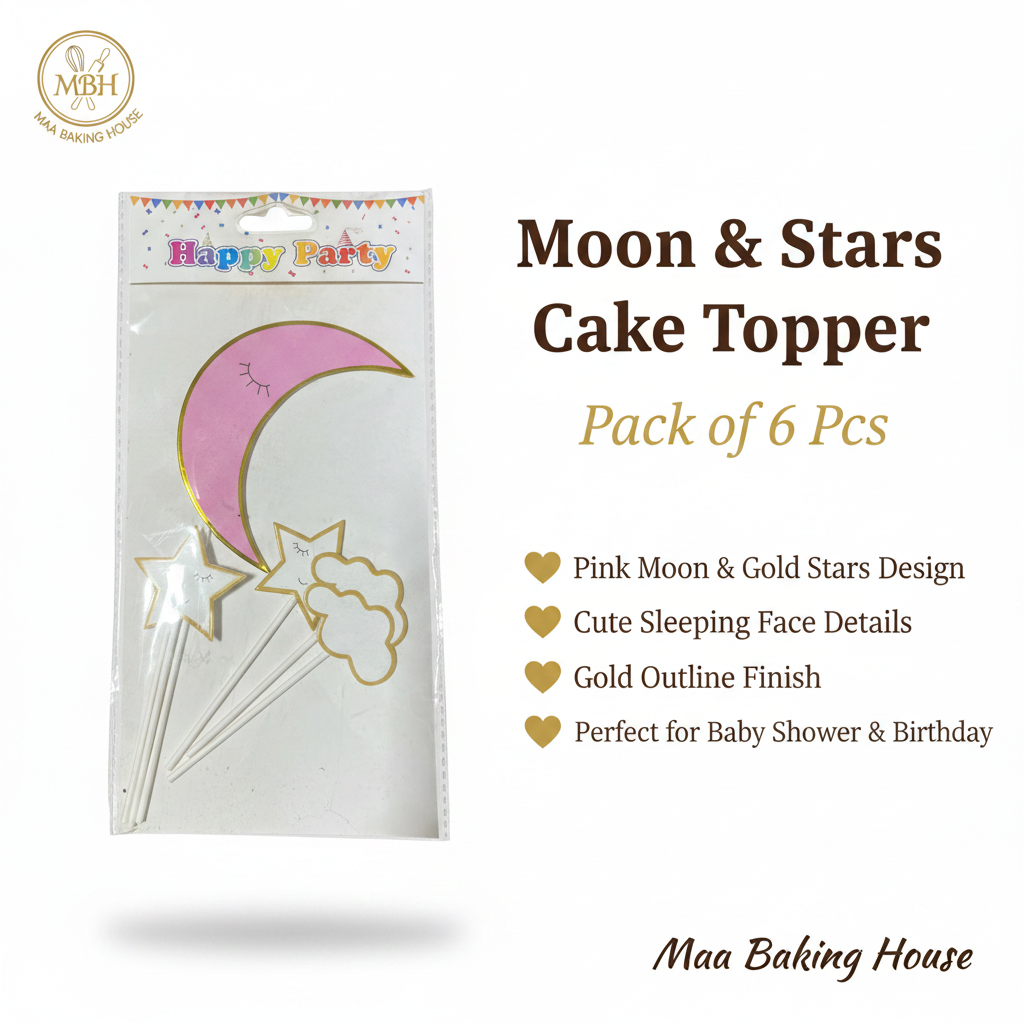 Moon & Stars Cake Topper – Pack of 6 Pcs