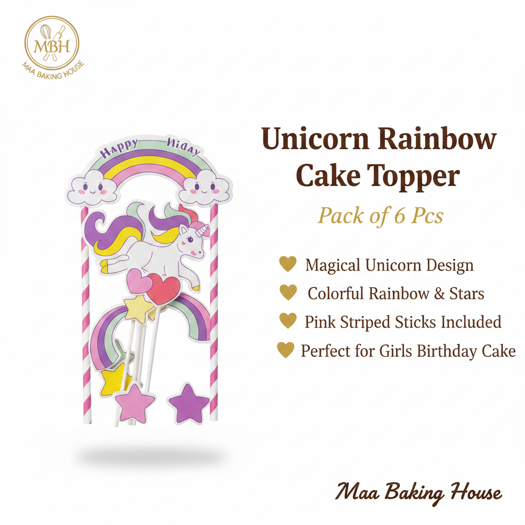 Unicorn Rainbow Cake Topper - Pack of 6 Pcs