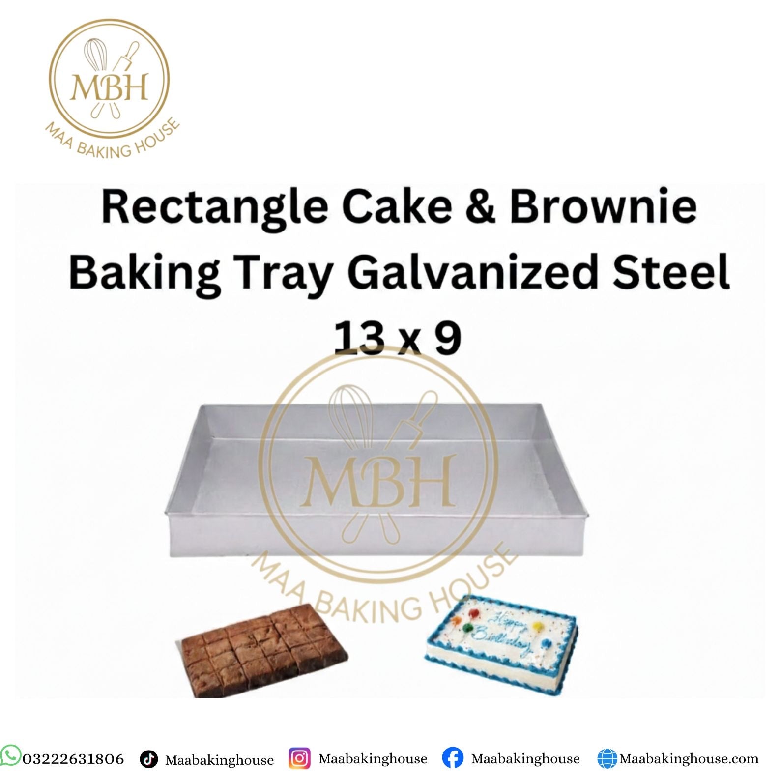 Rectangle Cake & Brownie Baking Tray Galvanized Steel 13 x 9