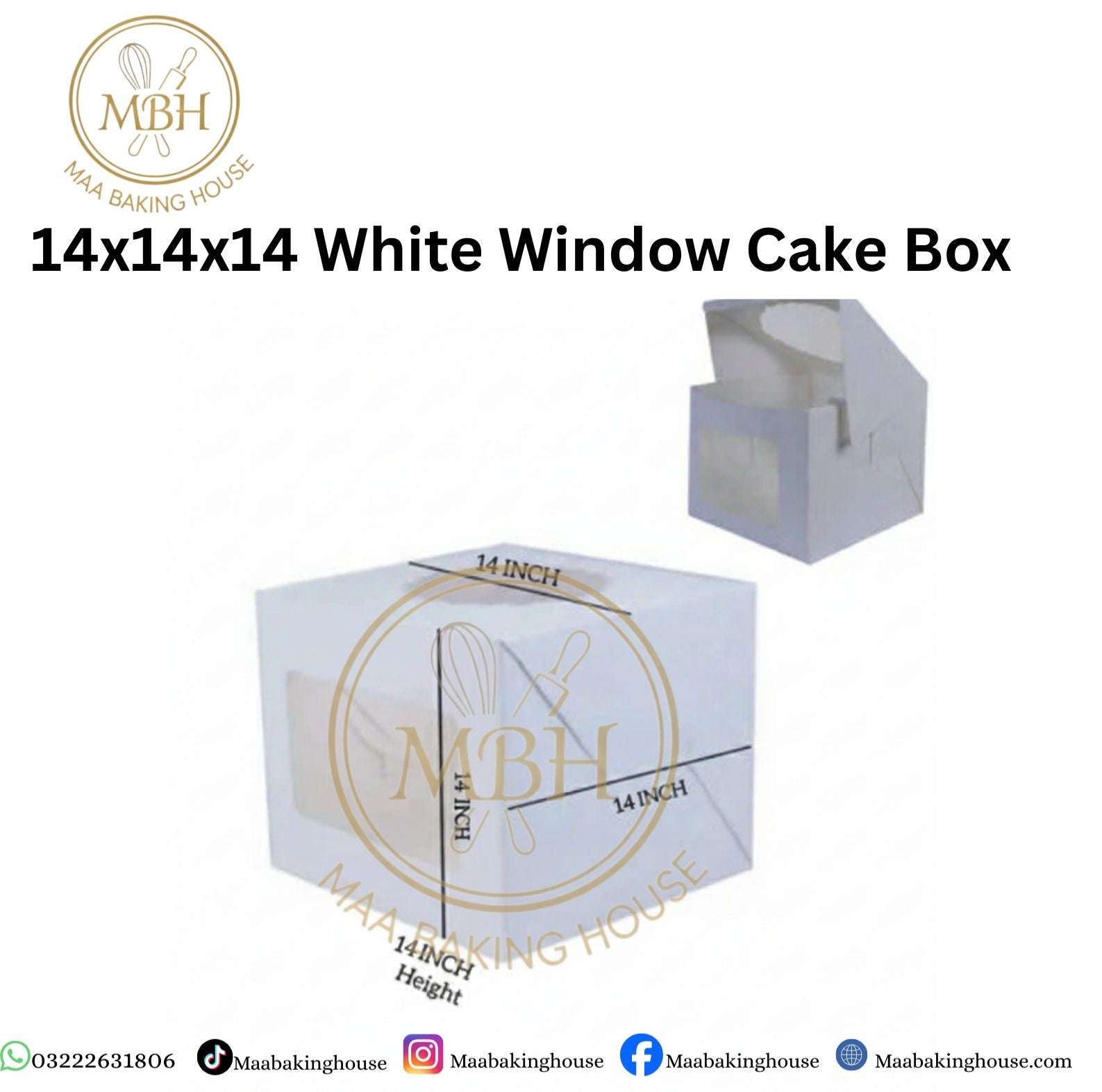 14x14x14 White Window Cake Box