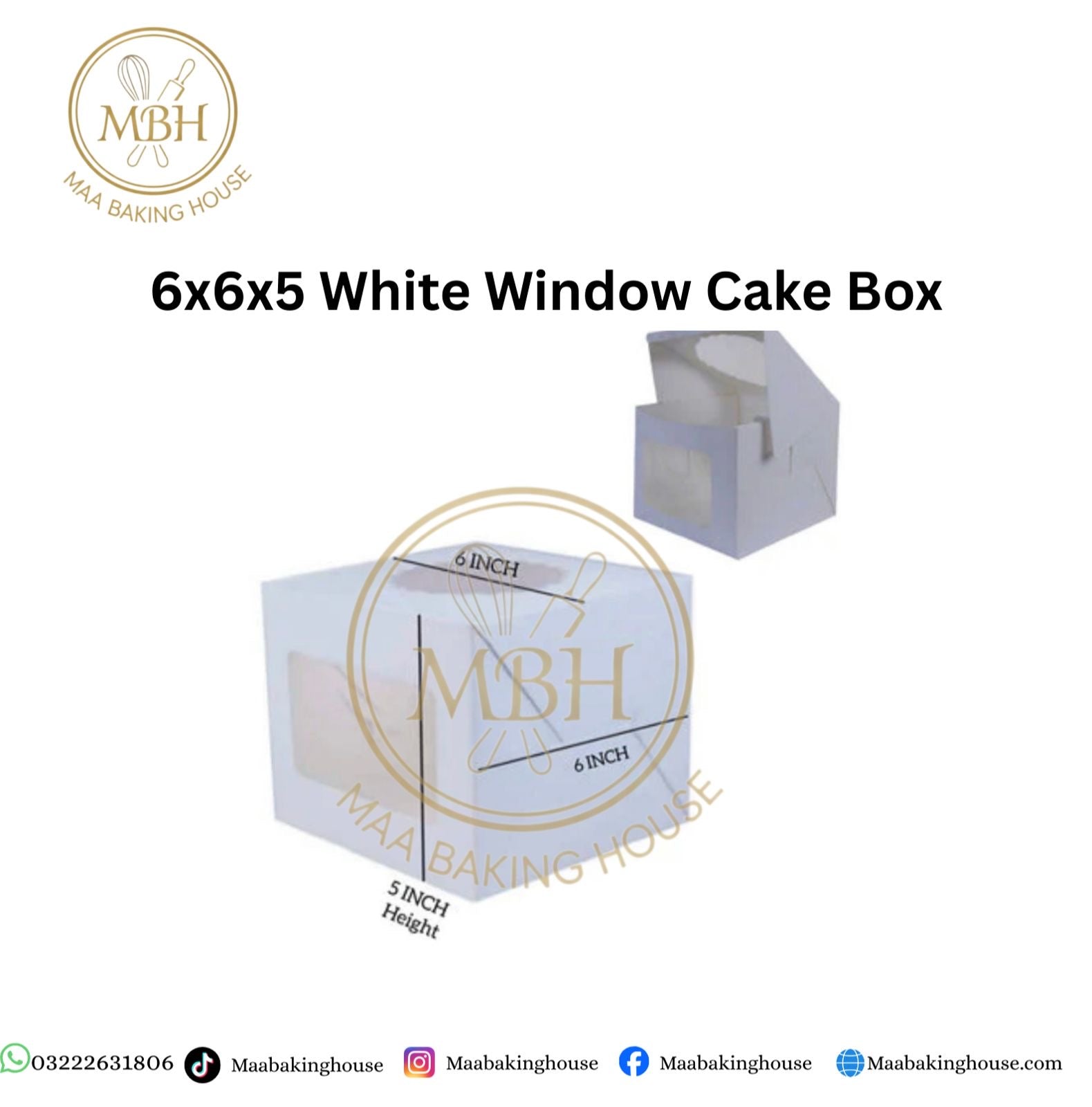 6x6x5 White Window Cake Box