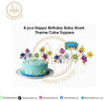 8 Pcs Happy Birthday Baby Shark Theme Cake Toppers