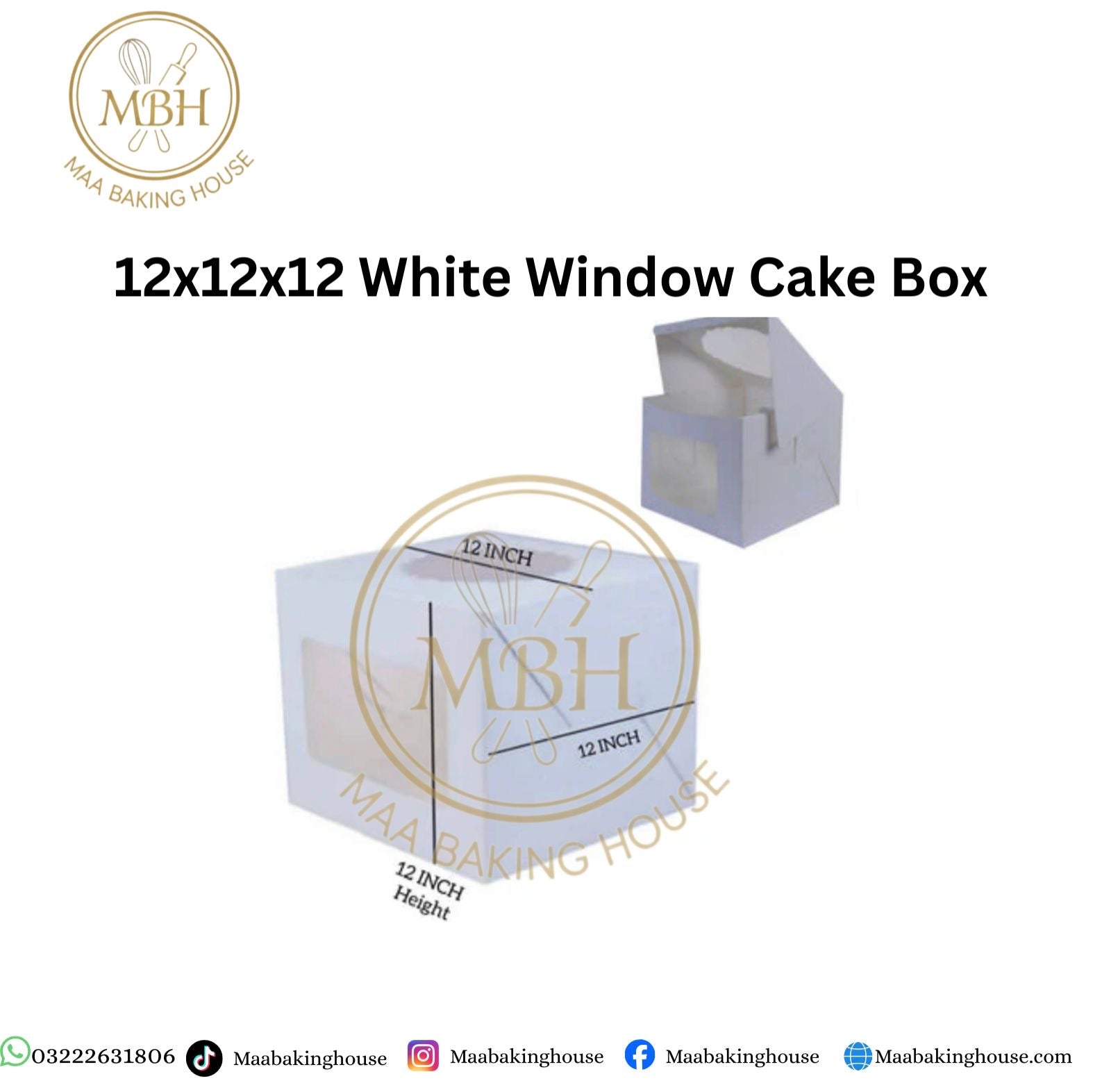 12x12x12 White Window Cake Box