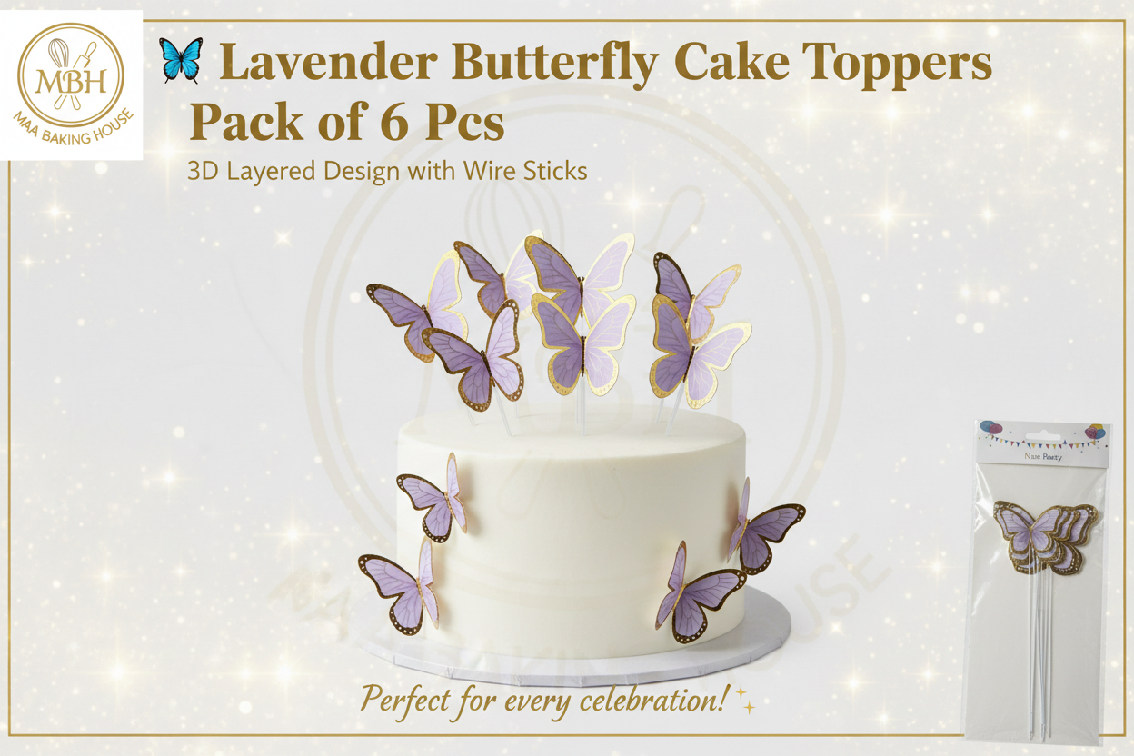 Lavender Butterfly Cake Toppers – Pack of 6 Pcs