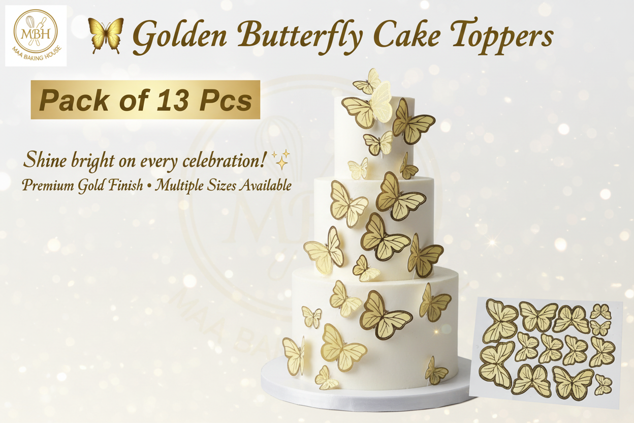 Golden Butterfly Cake Toppers – Pack of 13 Pcs