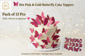 Hot Pink & Gold Butterfly Cake Toppers – Pack of 13 Pcs