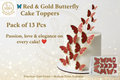 Red & Gold Butterfly Cake Toppers – Pack of 13 Pcs