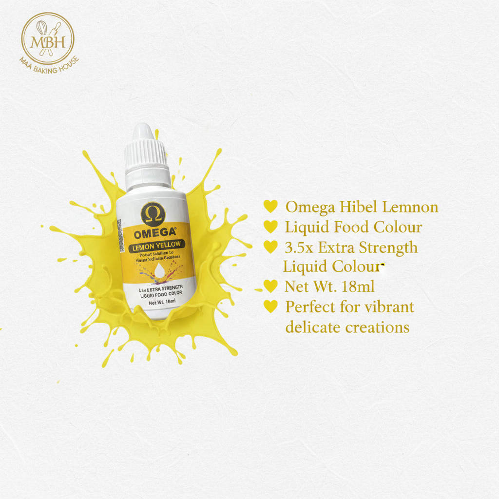 Omega Lemon Yellow Liquid Food Colour – 18ml
