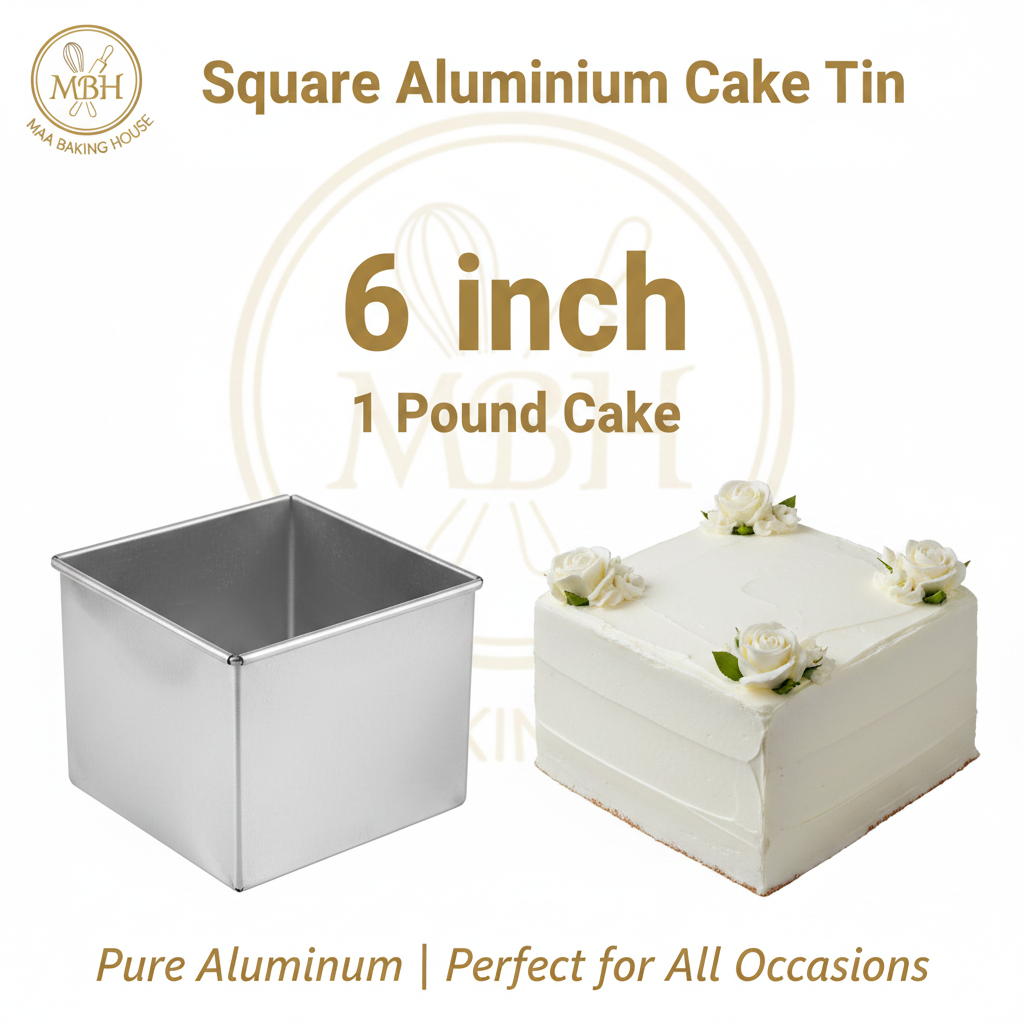 Square Aluminium Cake Tin – 6 inch (1 Pound)