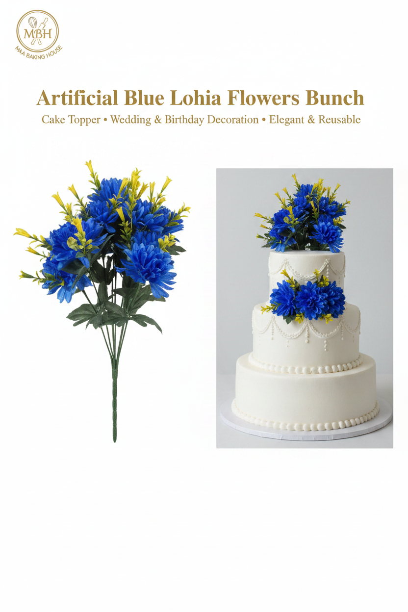 Artificial Blue Dahlia Flowers Bunch – Cake Topper & Wedding Decoration