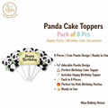 Panda Cake Toppers - Happy Party | Pack of 8 Pcs