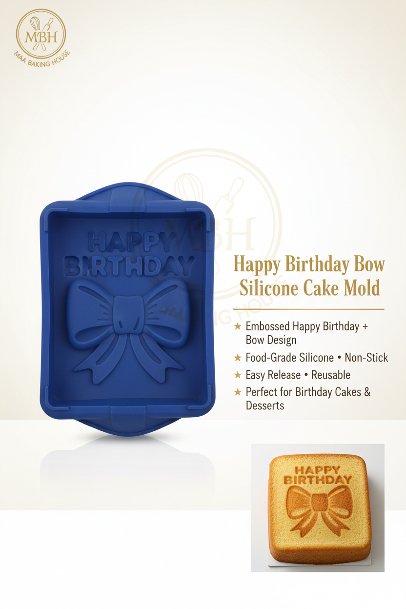 Happy Birthday Bow Silicone Cake Mold – Non-Stick Baking Mould