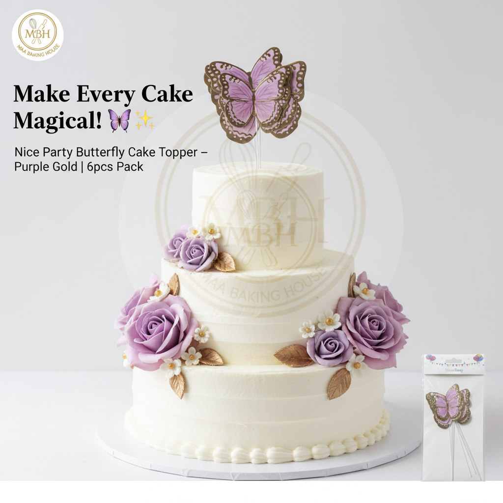 Nice Party Butterfly Cake Topper — Purple & Gold (6pcs)