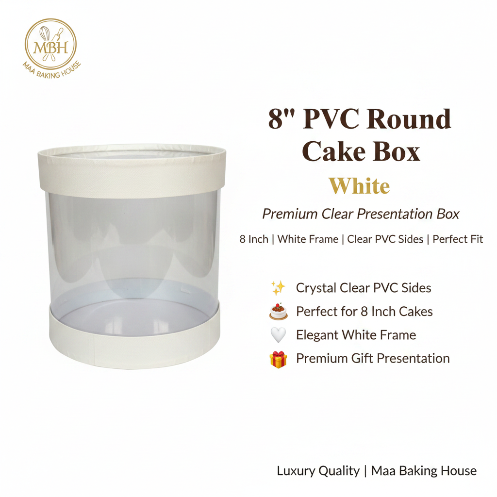 PVC Round Cake Box - White 8 Inch