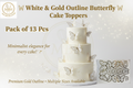 White & Gold Outline Butterfly Cake Toppers – Pack of 13 Pcs