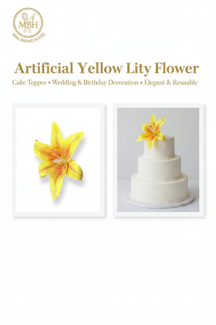 Artificial Yellow Lily Flower – Cake Topper & Wedding Decoration