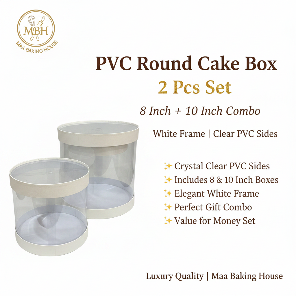 PVC Round Cake Box - White 2 Pcs Set (8" + 10")