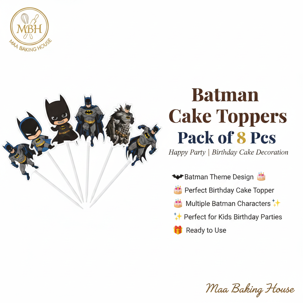 Batman Cake Toppers - Happy Party | Pack of 8 Pcs